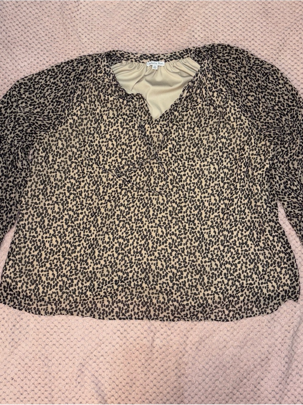 Tan and Black Leopard Print V-Neck Blouse